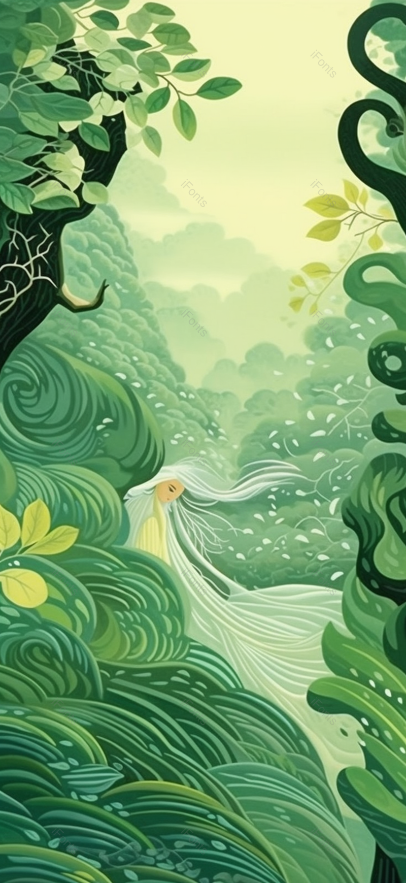 绿色中国风手绘山水意境画插画女生,插画/手绘图,插画/手绘图库,插画/手绘图下载,插画/手绘
